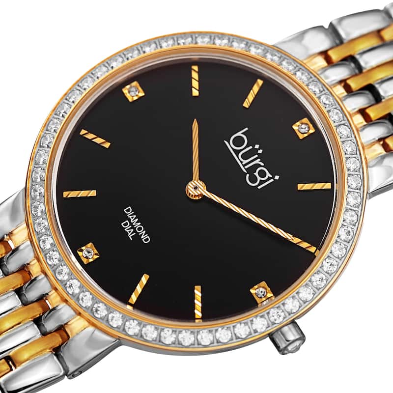 Burgi Women's Quartz Diamond Stainless Steel Two-Tone Bracelet Watch