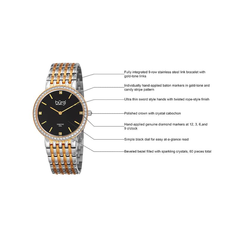 Burgi Women's Quartz Diamond Stainless Steel Two-Tone Bracelet Watch