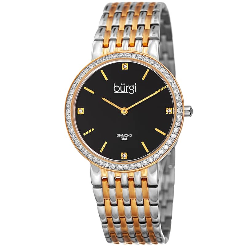 Burgi Women's Quartz Diamond Stainless Steel Two-Tone Bracelet Watch