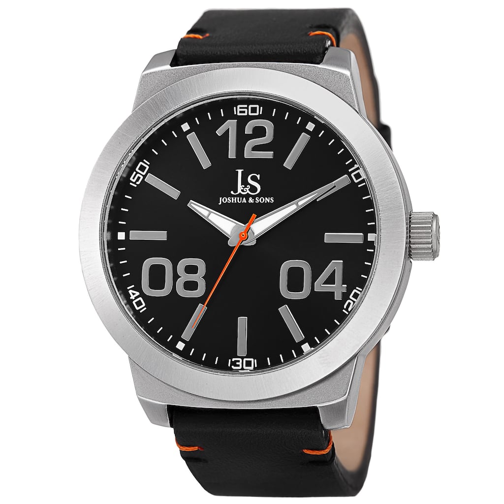 Joshua & Sons Men's Quartz Leather Silver-Tone Strap Watch - silver