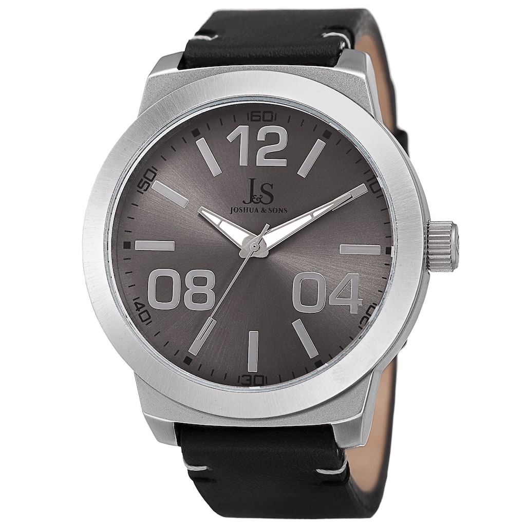 Joshua & Sons Men's Quartz Leather Silver-Tone Strap Watch - silver