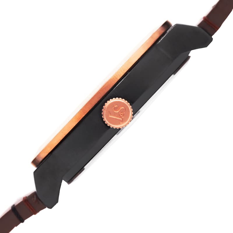 Joshua & Sons Men's Quartz Leather Rose-Tone Strap Watch