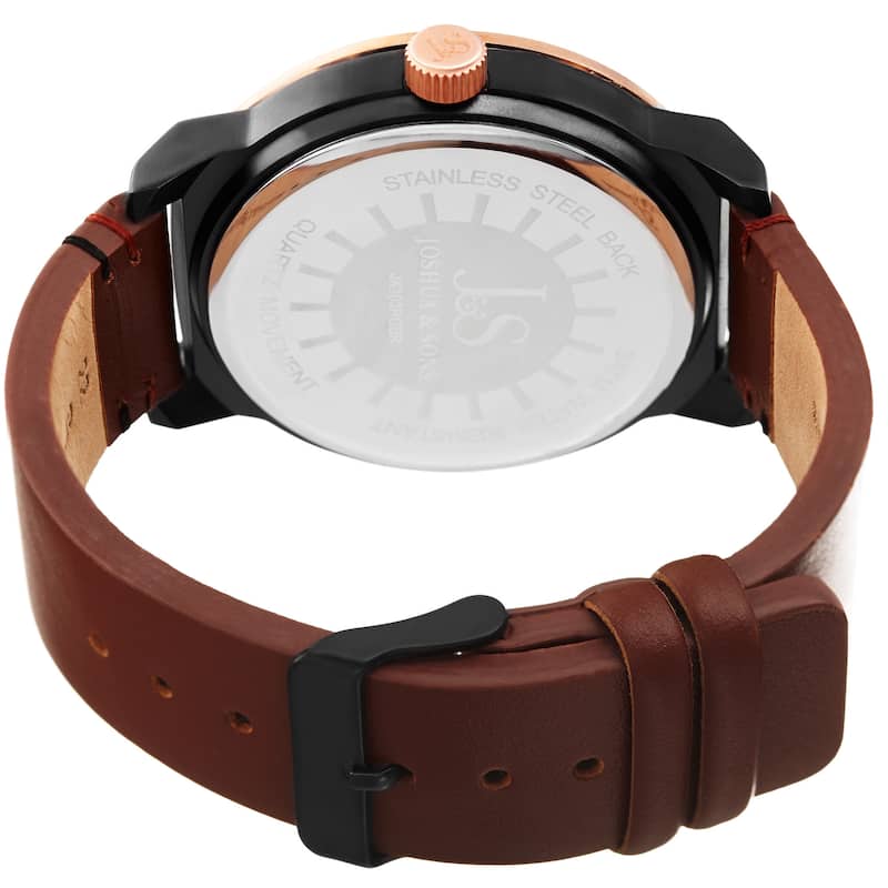 Joshua & Sons Men's Quartz Leather Rose-Tone Strap Watch
