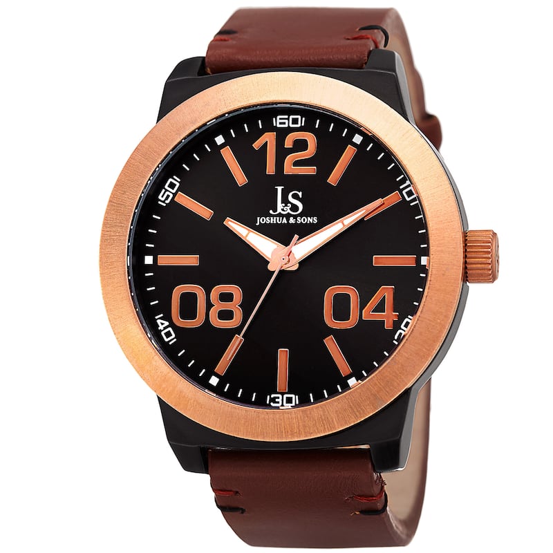 Joshua & Sons Men's Quartz Leather Rose-Tone Strap Watch