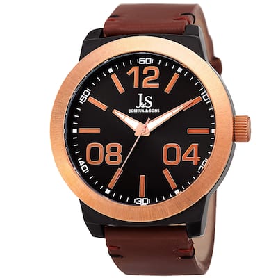 Joshua & Sons Men's Quartz Leather Rose-Tone Strap Watch