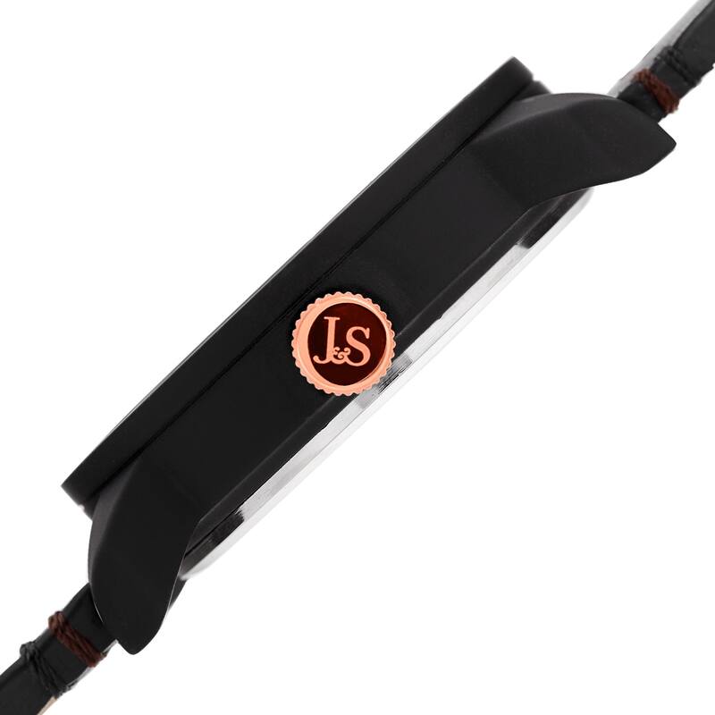 Joshua & Sons Men's Quartz Multifunction Dual Time Leather Black Strap Watch