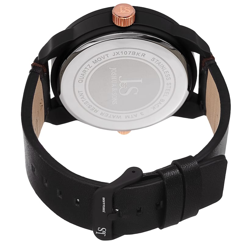 Joshua & Sons Men's Quartz Multifunction Dual Time Leather Black Strap Watch