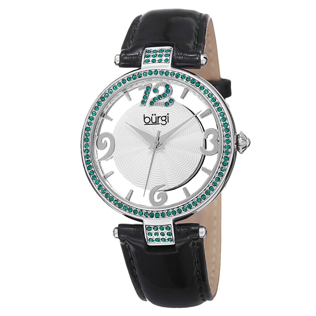 Burgi Women's Quartz Transparent Dial Leather Green Strap Watch