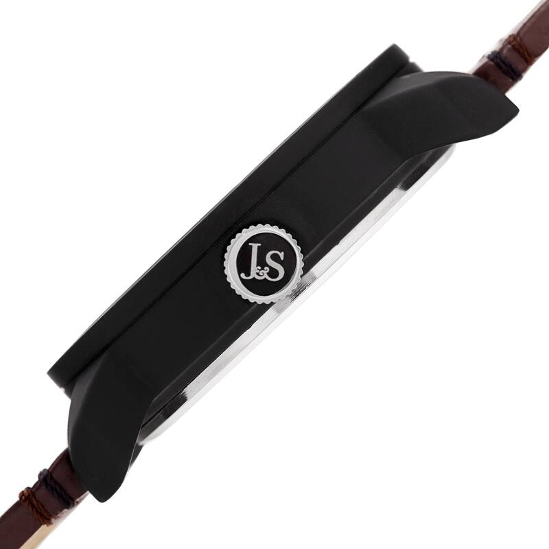 Joshua & Sons Men's Quartz Multifunction Dual Time Leather Black Strap Watch