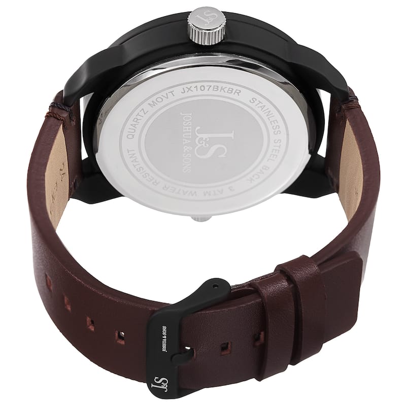 Joshua & Sons Men's Quartz Multifunction Dual Time Leather Black Strap Watch