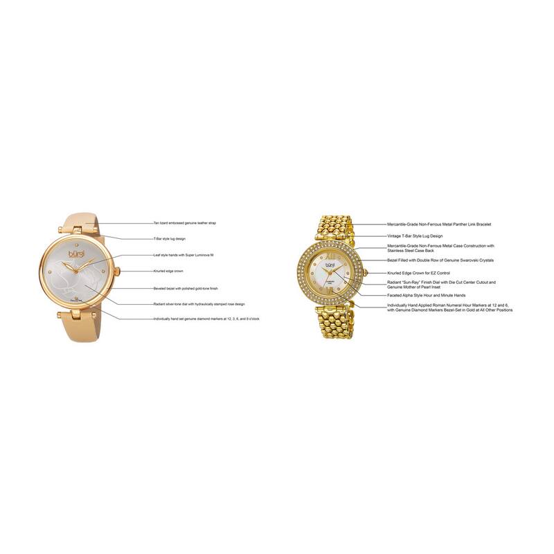 Burgi Women's Colorful Leather Gold-Tone Strap Alloy Bracelet 2-Piece Watch Set - GOLD