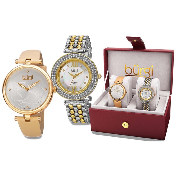 Burgi Women's Colorful Leather Gold-Tone Strap Alloy Bracelet 2-Piece Watch Set - GOLD. Opens flyout.