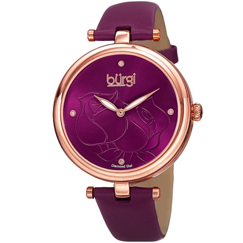 Burgi Women's Colorful Leather Rose-Tone Strap Alloy Bracelet 2-Piece Watch Set - Purple