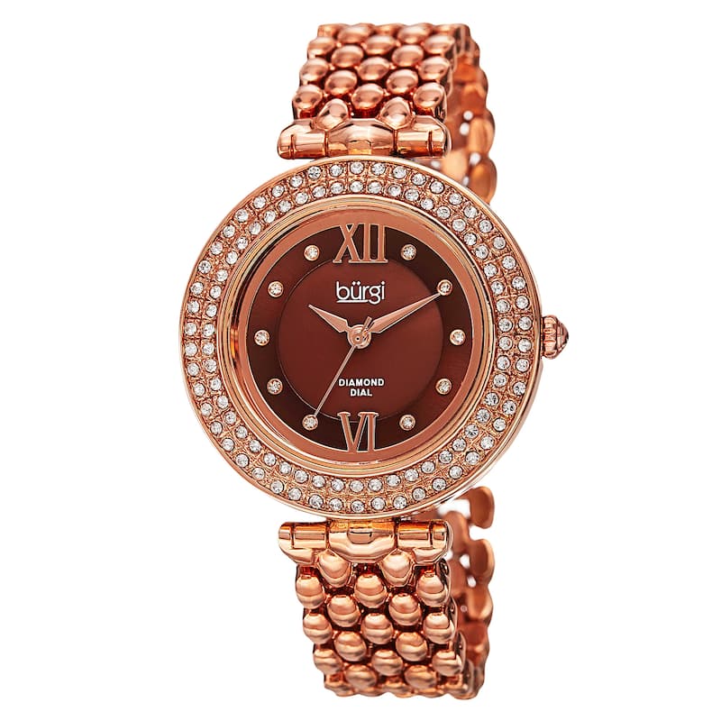 Burgi Women's Colorful Leather Rose-Tone Strap Alloy Bracelet 2-Piece Watch Set - Purple