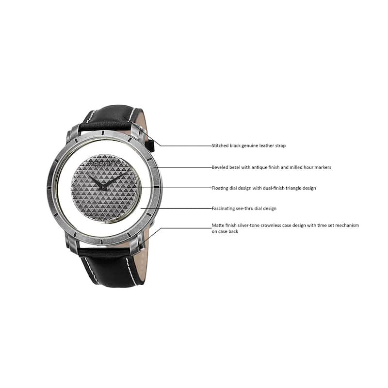 Akribos XXIV Men's Swiss Quartz Retro Style Transparent Dial Leather Silver-Tone Strap Watch - black