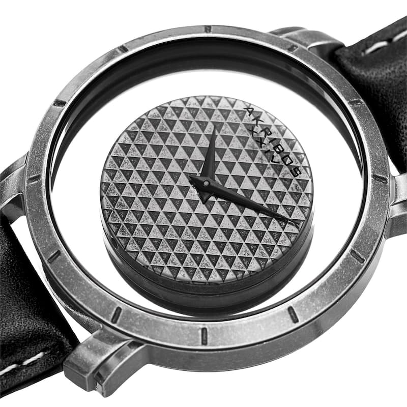 Akribos XXIV Men's Swiss Quartz Retro Style Transparent Dial Leather Silver-Tone Strap Watch - black