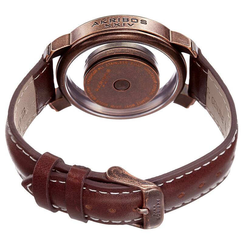 Akribos XXIV Men's Swiss Quartz Retro Style Transparent Dial Leather Rose-Tone Strap Watch - brown