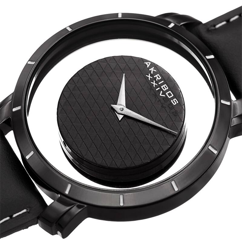 Akribos XXIV Men's Swiss Quartz Retro Style Transparent Dial Leather Black Strap Watch