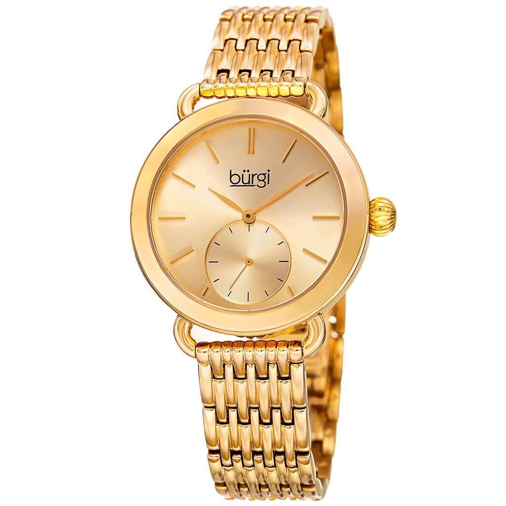 Burgi Women's Quartz Second Indicator Stainless Steel Gold-Tone Bracelet Watch - Gold