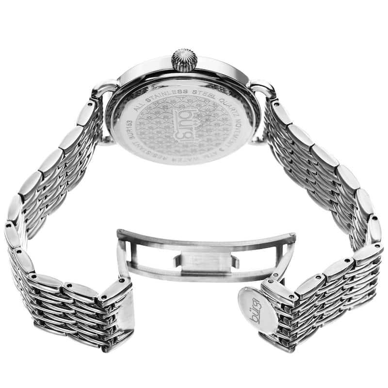 Burgi Women's Quartz Second Indicator Stainless Steel Silver-Tone Bracelet Watch - silver