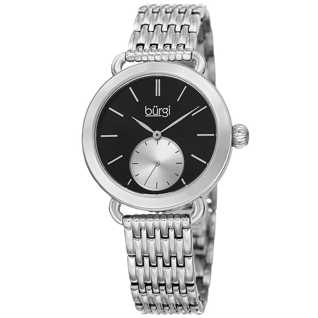 Burgi Women's Quartz Second Indicator Stainless Steel Silver-Tone Bracelet Watch - silver