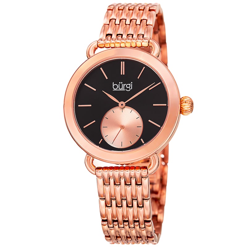 Burgi Women's Quartz Second Indicator Stainless Steel Rose-Tone Bracelet Watch