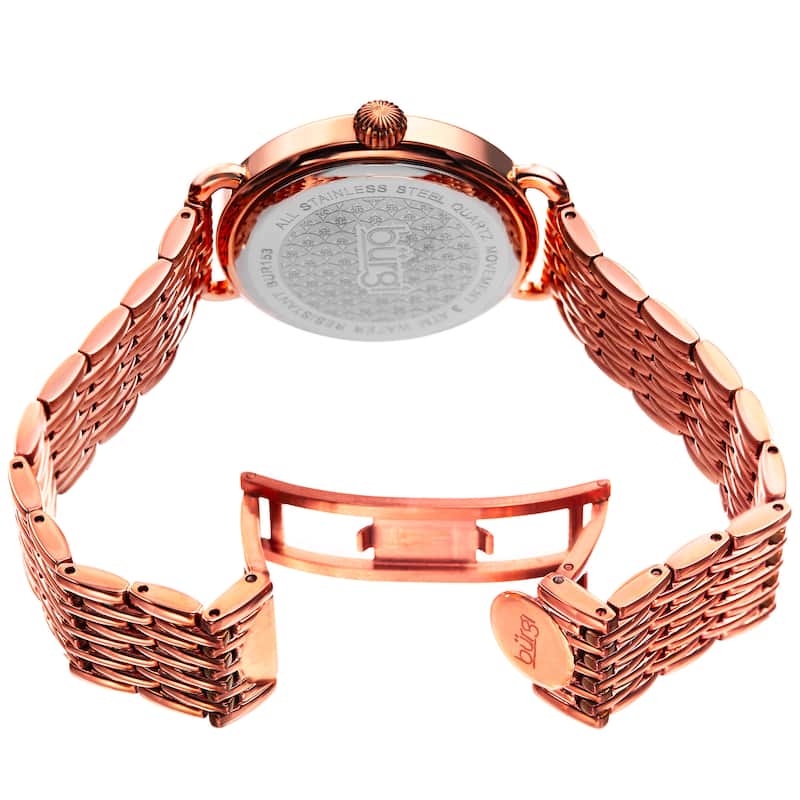 Burgi Women's Quartz Second Indicator Stainless Steel Rose-Tone Bracelet Watch