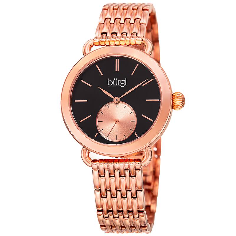 Burgi Women's Quartz Second Indicator Stainless Steel Rose-Tone Bracelet Watch