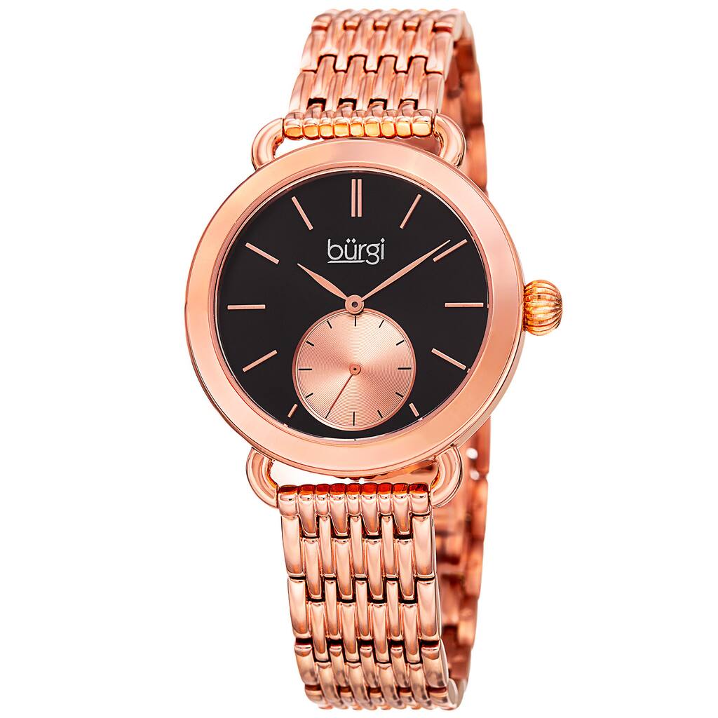 Burgi Women's Quartz Second Indicator Stainless Steel Rose-Tone Bracelet Watch