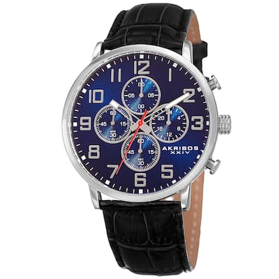 Akribos XXIV Men's Quartz Chronograph Leather Silver-Tone Strap Watch - Blue