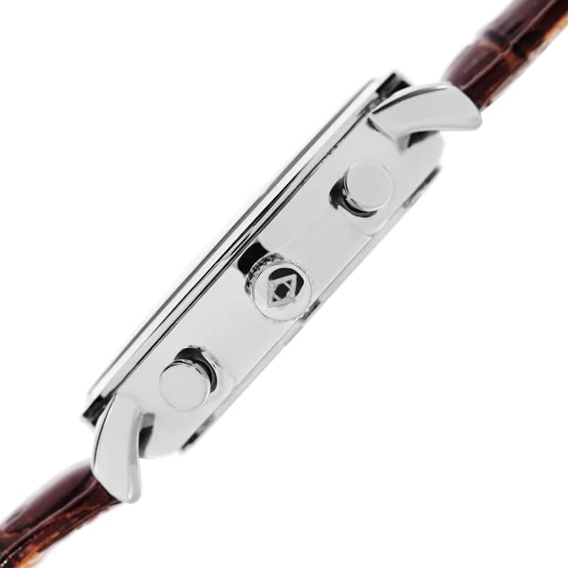 Akribos XXIV Men's Quartz Chronograph Leather Silver-Tone Strap Watch - silver