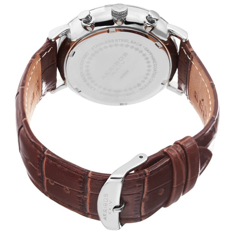 Akribos XXIV Men's Quartz Chronograph Leather Silver-Tone Strap Watch - silver