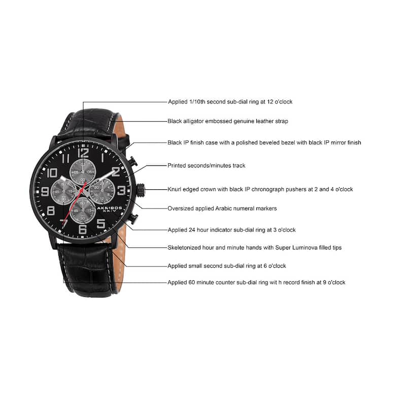 Akribos XXIV Men's Quartz Chronograph Leather Black Strap Watch