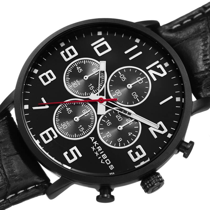 Akribos XXIV Men's Quartz Chronograph Leather Black Strap Watch
