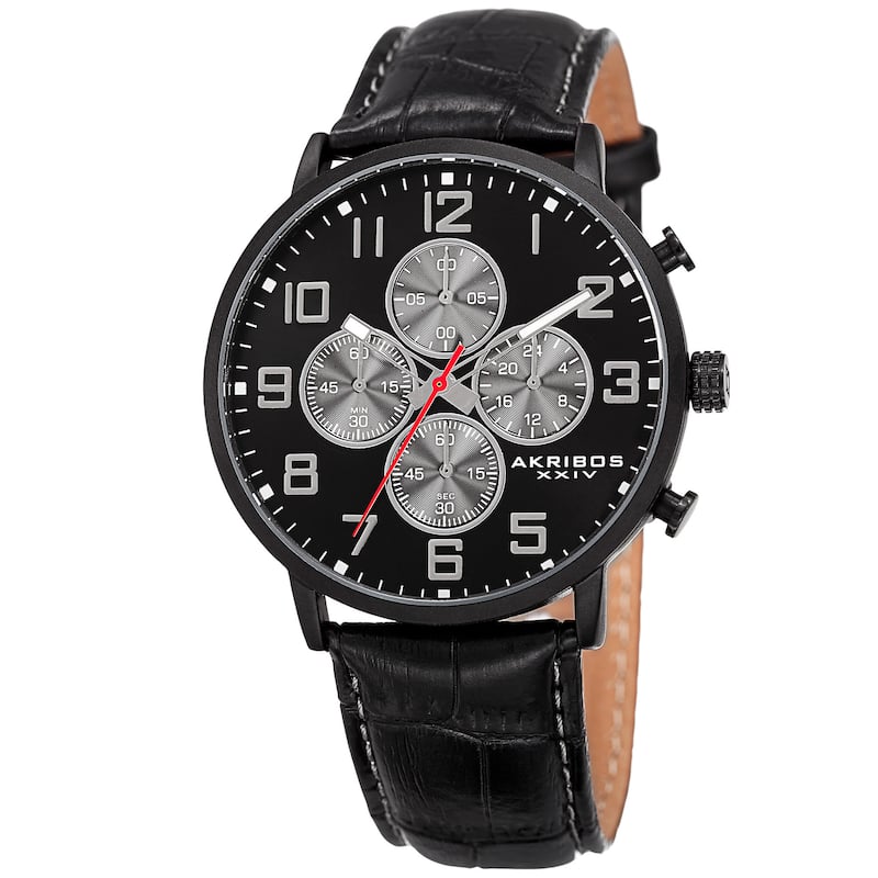 Akribos XXIV Men's Quartz Chronograph Leather Black Strap Watch