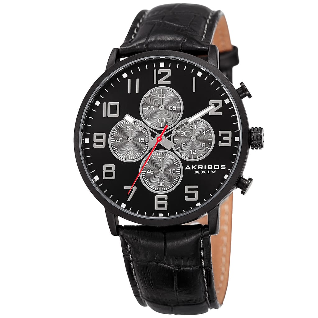 Akribos XXIV Men's Quartz Chronograph Leather Black Strap Watch