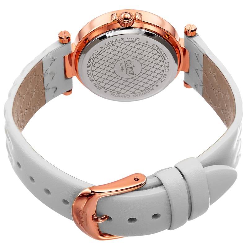 Burgi Women's Swarovski Crystals Quartz Quilted-Design Leather White Strap Watch