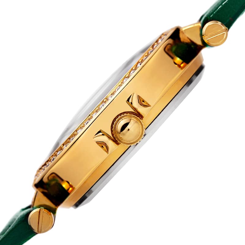 Burgi Women's Swarovski Crystals Quartz Quilted-Design Leather Green Strap Watch