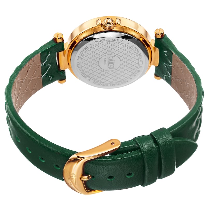 Burgi Women's Swarovski Crystals Quartz Quilted-Design Leather Green Strap Watch