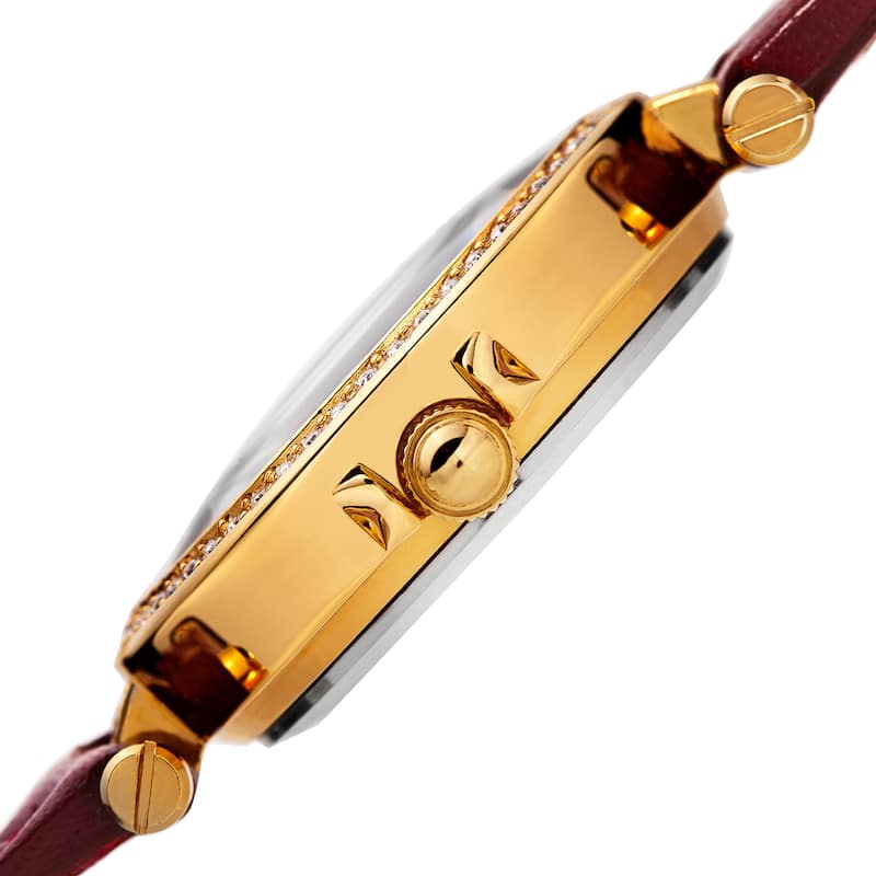 Burgi Women's Swarovski Crystals Quartz Quilted-Design Leather Strap Watch - Red