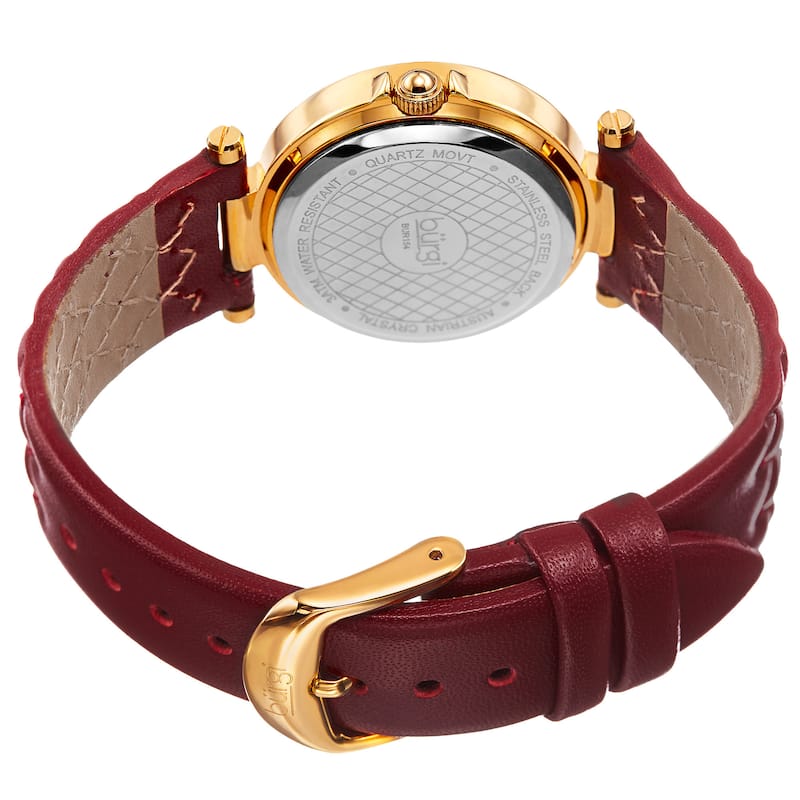 Burgi Women's Swarovski Crystals Quartz Quilted-Design Leather Strap Watch - Red
