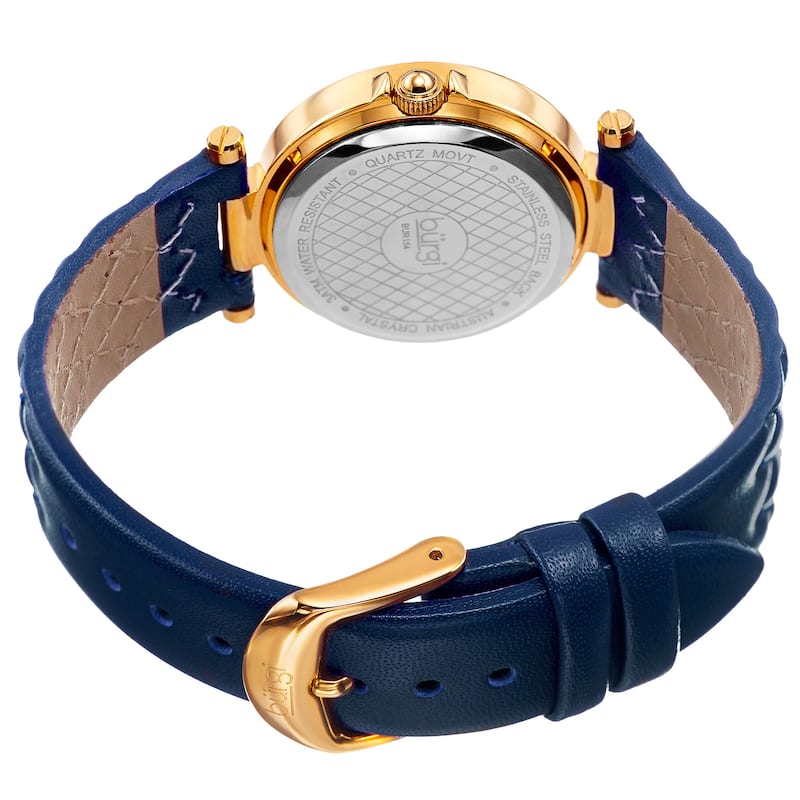 Burgi Women's Swarovski Crystals Quartz Quilted-Design Leather Blue Strap Watch
