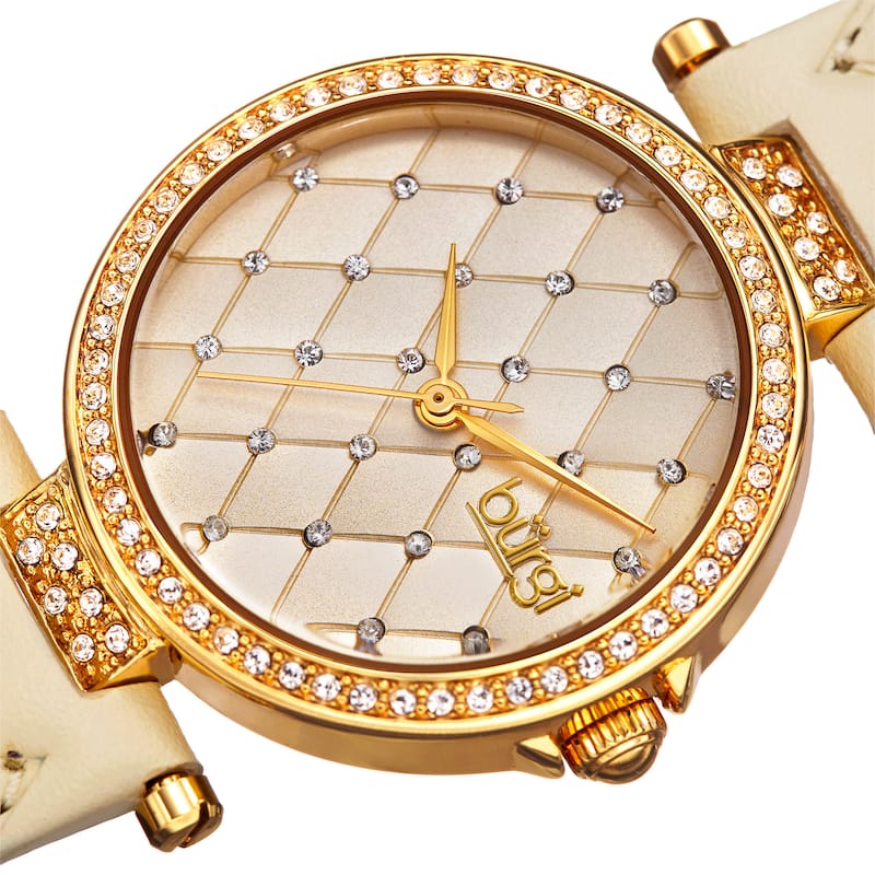 Burgi Women's Swarovski Crystals Quartz Quilted-Design Leather Strap Watch