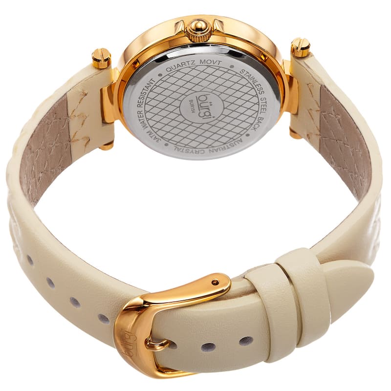 Burgi Women's Swarovski Crystals Quartz Quilted-Design Leather Strap Watch