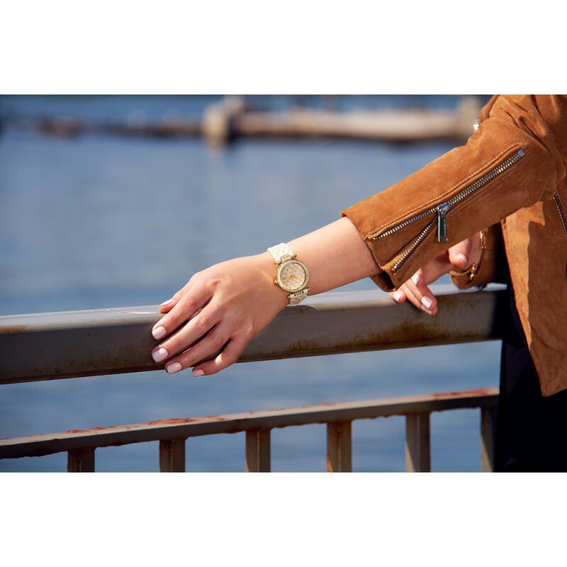 Burgi Women's Swarovski Crystals Quartz Quilted-Design Leather Strap Watch