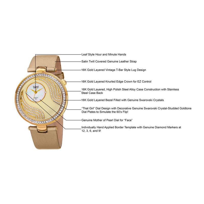 Burgi Women's Quartz Diamond and Swarovski Accented Satin Silk Gold-Tone Strap Watch - GOLD