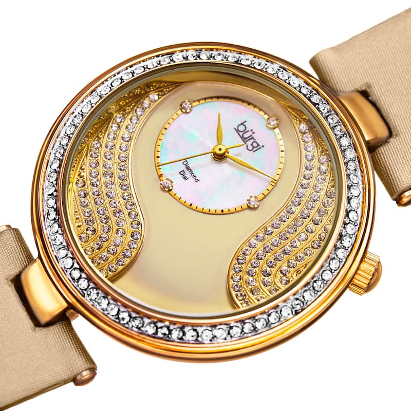 Burgi Women's Quartz Diamond and Swarovski Accented Satin Silk Gold-Tone Strap Watch - GOLD