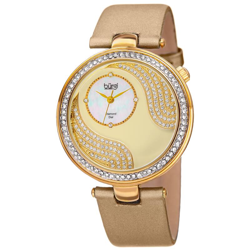Burgi Women's Quartz Diamond and Swarovski Accented Satin Silk Gold-Tone Strap Watch - GOLD