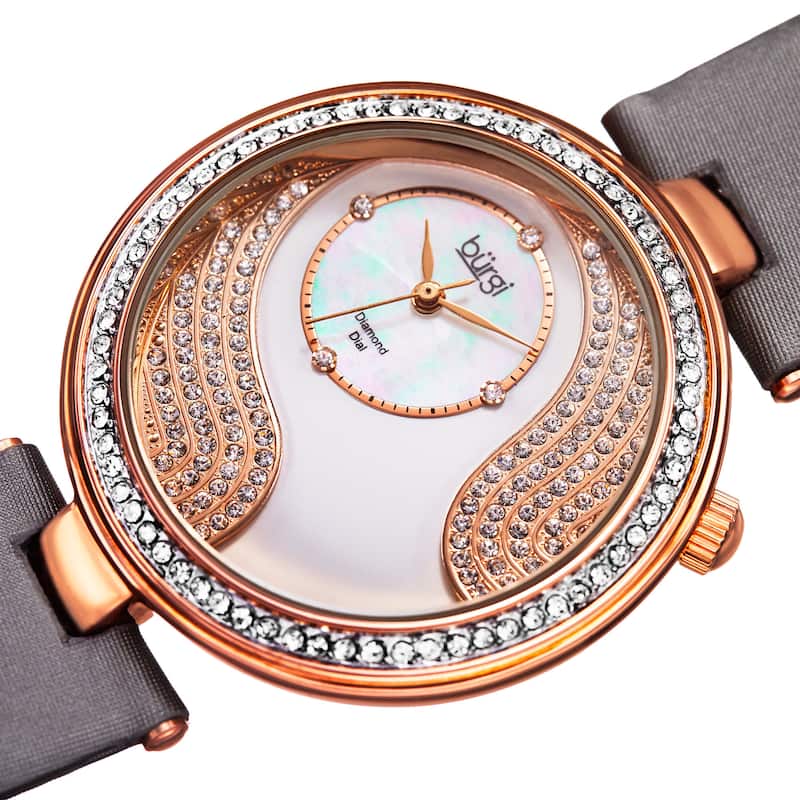 Bürgi Women's Quartz Diamond and Swarovski Accented Satin Silk Grey Strap Watch