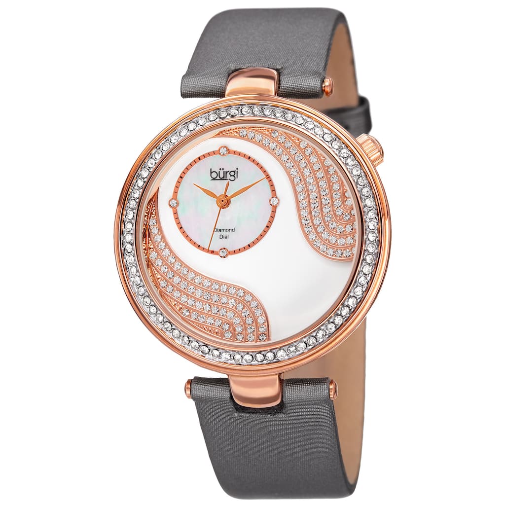 Bürgi Women's Quartz Diamond and Swarovski Accented Satin Silk Grey Strap Watch